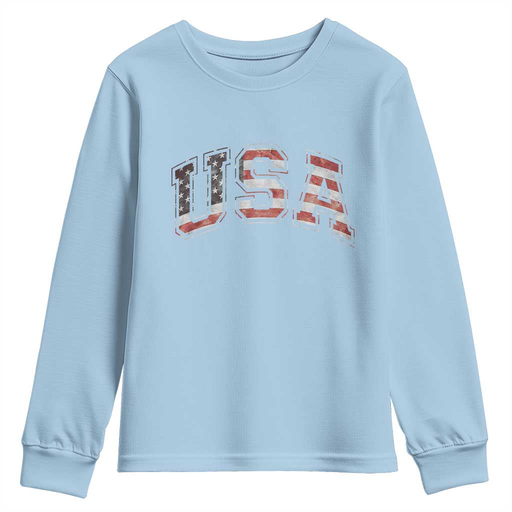 Funny USA Patriotic 4th of July American Flag Youth Sweatshirt TS11 Light Blue Print Your Wear