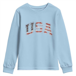 Funny USA Patriotic 4th of July American Flag Youth Sweatshirt TS11 Light Blue Print Your Wear