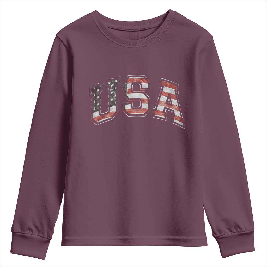 Funny USA Patriotic 4th of July American Flag Youth Sweatshirt TS11 Maroon Print Your Wear