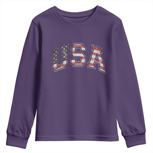 Funny USA Patriotic 4th of July American Flag Youth Sweatshirt TS11 Purple Print Your Wear