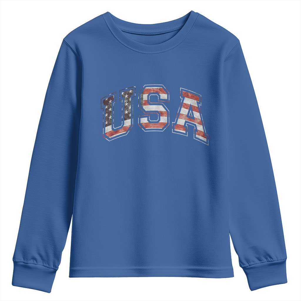 Funny USA Patriotic 4th of July American Flag Youth Sweatshirt TS11 Royal Blue Print Your Wear