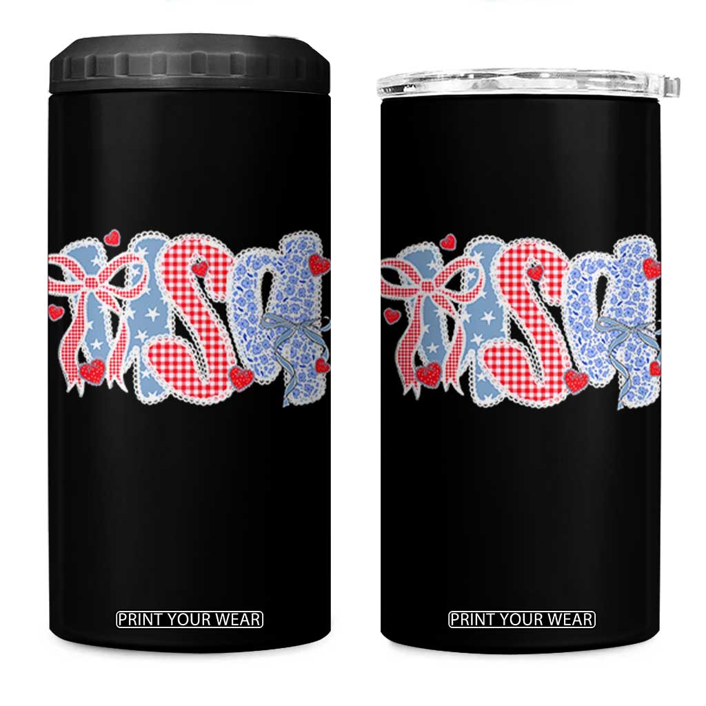 Funny USA Patriotic 4th of July Coquette Bow 4 in 1 Can Cooler Tumbler TS11 One Size: 16 oz Black Print Your Wear