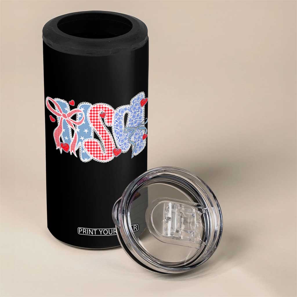 Funny USA Patriotic 4th of July Coquette Bow 4 in 1 Can Cooler Tumbler TS11 Print Your Wear