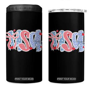 Funny USA Patriotic 4th of July Coquette Bow 4 in 1 Can Cooler Tumbler TS11 One Size: 16 oz Black Print Your Wear