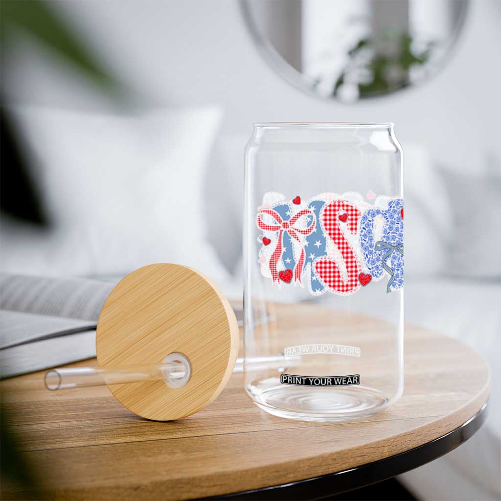 Funny USA Patriotic 4th of July Coquette Bow Glass Can TS11 Print Your Wear