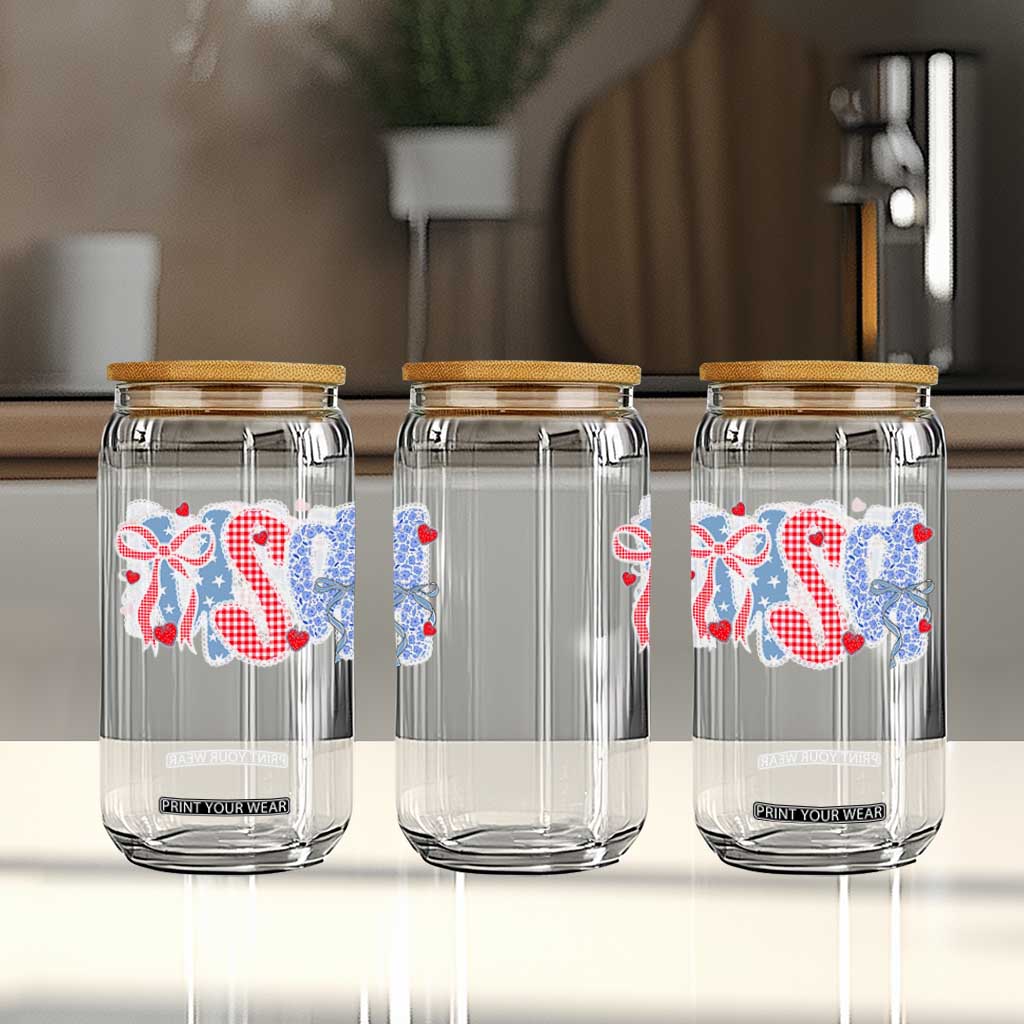 Funny USA Patriotic 4th of July Coquette Bow Glass Can TS11 Print Your Wear
