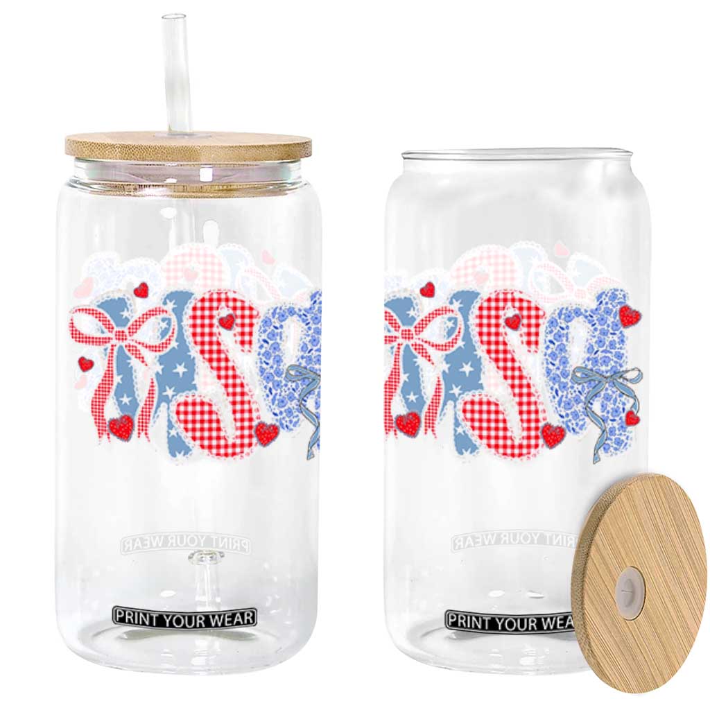 Funny USA Patriotic 4th of July Coquette Bow Glass Can TS11 Black Print Your Wear