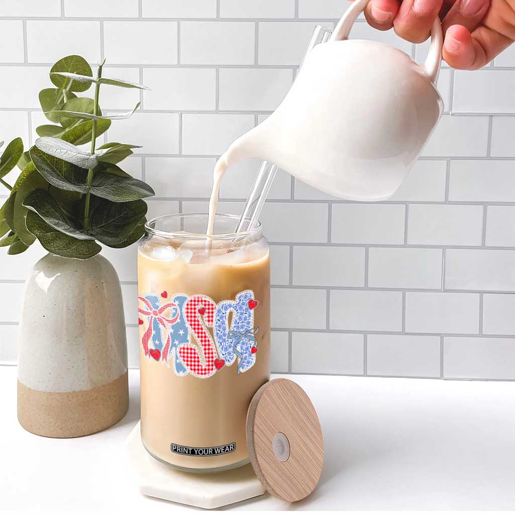 Funny USA Patriotic 4th of July Coquette Bow Glass Can TS11 Print Your Wear