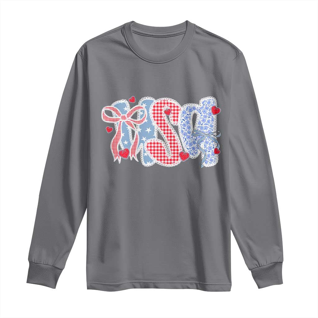 Funny USA Patriotic 4th of July Coquette Bow Long Sleeve Shirt TS11 Charcoal Print Your Wear