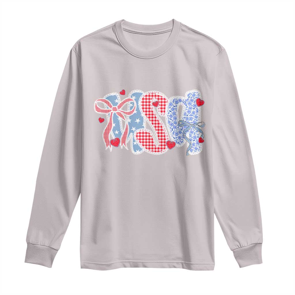 Funny USA Patriotic 4th of July Coquette Bow Long Sleeve Shirt TS11 Ice Gray Print Your Wear