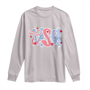 Funny USA Patriotic 4th of July Coquette Bow Long Sleeve Shirt TS11 Ice Gray Print Your Wear
