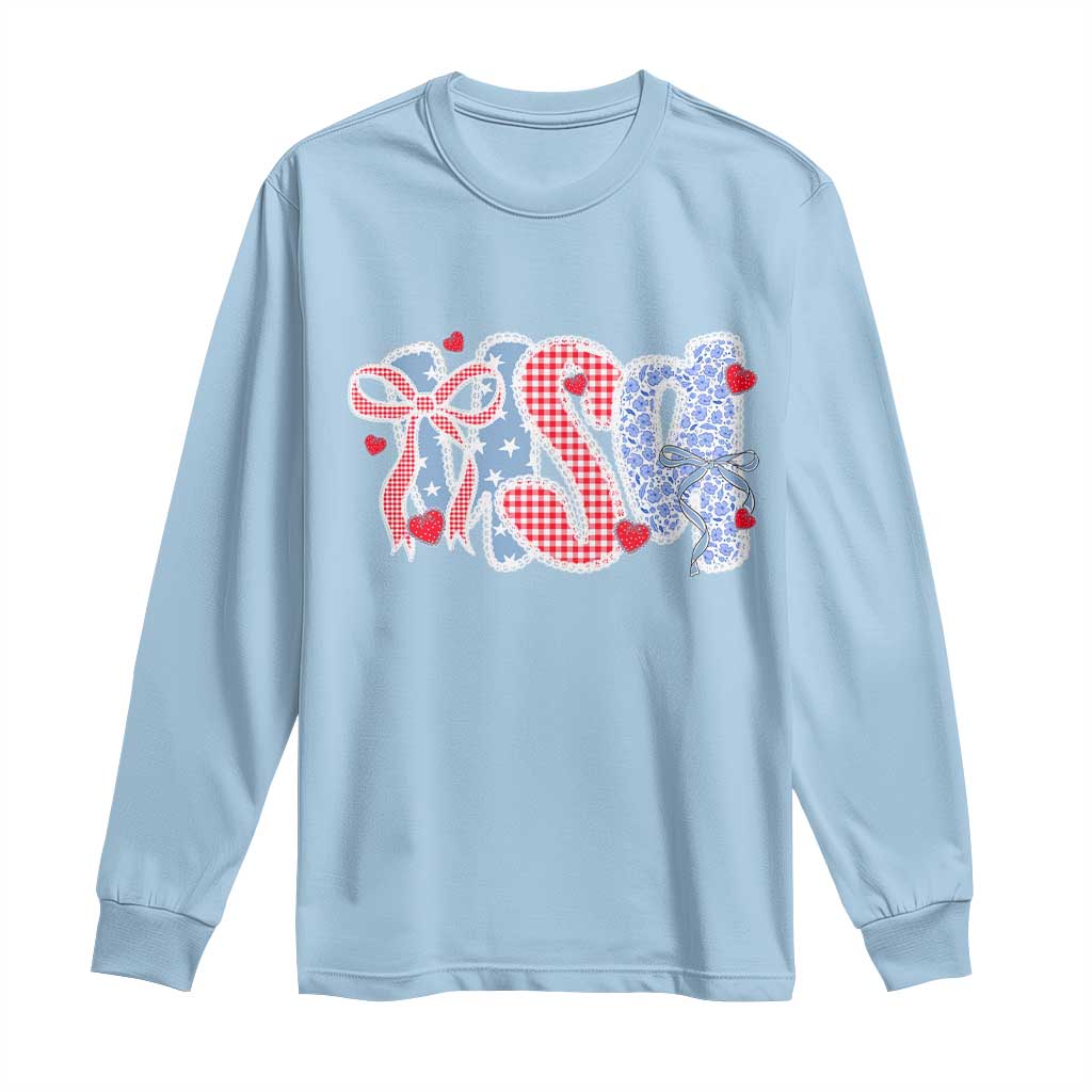 Funny USA Patriotic 4th of July Coquette Bow Long Sleeve Shirt TS11 Light Blue Print Your Wear