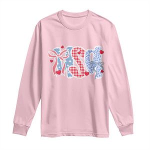Funny USA Patriotic 4th of July Coquette Bow Long Sleeve Shirt TS11 Light Pink Print Your Wear