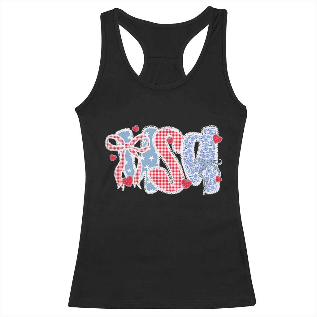 Funny USA Patriotic 4th of July Coquette Bow Racerback Tank Top TS11 Black Print Your Wear
