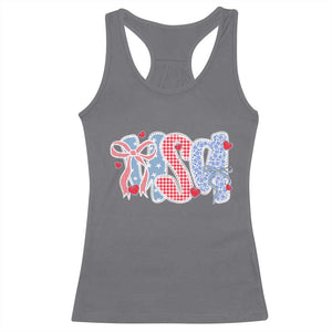 Funny USA Patriotic 4th of July Coquette Bow Racerback Tank Top TS11 Charcoal Print Your Wear