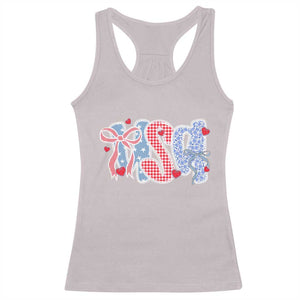 Funny USA Patriotic 4th of July Coquette Bow Racerback Tank Top TS11 Ice Gray Print Your Wear