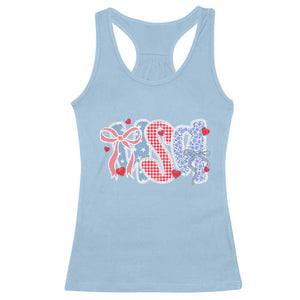 Funny USA Patriotic 4th of July Coquette Bow Racerback Tank Top TS11 Light Blue Print Your Wear