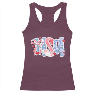 Funny USA Patriotic 4th of July Coquette Bow Racerback Tank Top TS11 Maroon Print Your Wear