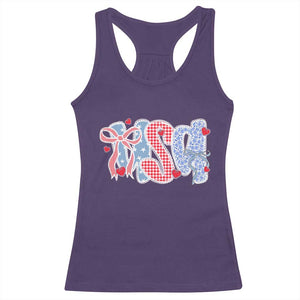 Funny USA Patriotic 4th of July Coquette Bow Racerback Tank Top TS11 Purple Print Your Wear