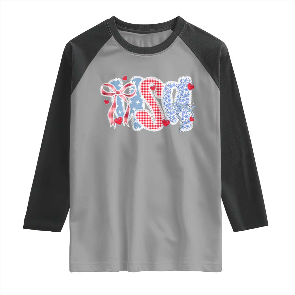 Funny USA Patriotic 4th of July Coquette Bow Raglan Shirt TS11 Sport Gray Black Print Your Wear