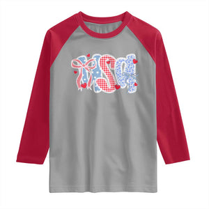 Funny USA Patriotic 4th of July Coquette Bow Raglan Shirt TS11 Sport Gray Red Print Your Wear