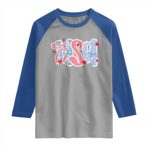 Funny USA Patriotic 4th of July Coquette Bow Raglan Shirt TS11 Sport Gray Royal Print Your Wear