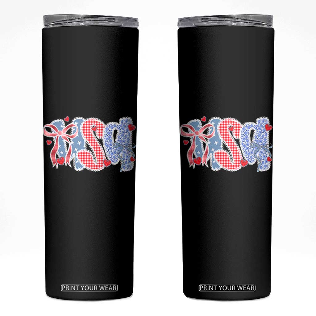Funny USA Patriotic 4th of July Coquette Bow Skinny Tumbler TS11 Black Print Your Wear