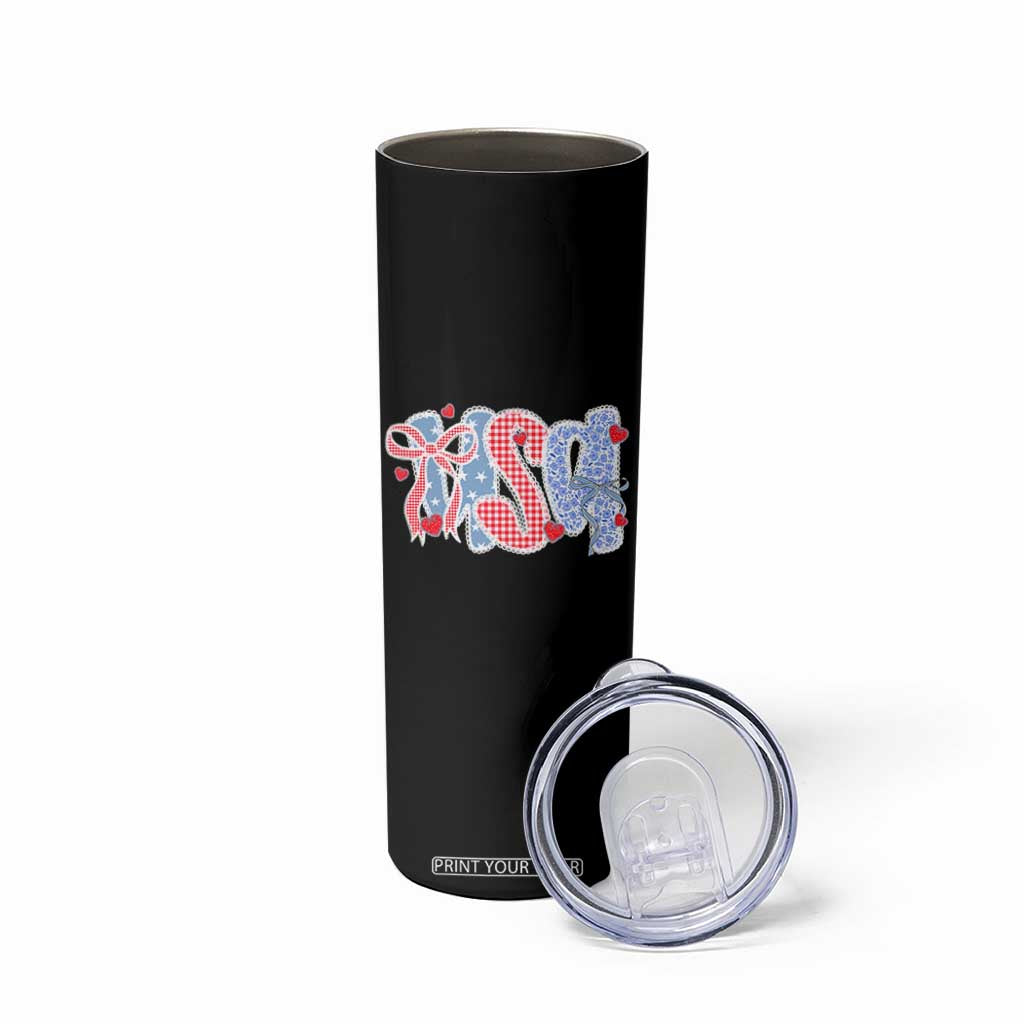 Funny USA Patriotic 4th of July Coquette Bow Skinny Tumbler TS11 Print Your Wear