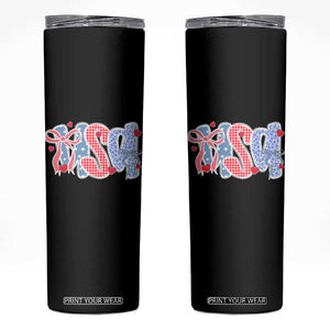 Funny USA Patriotic 4th of July Coquette Bow Skinny Tumbler TS11 Black Print Your Wear