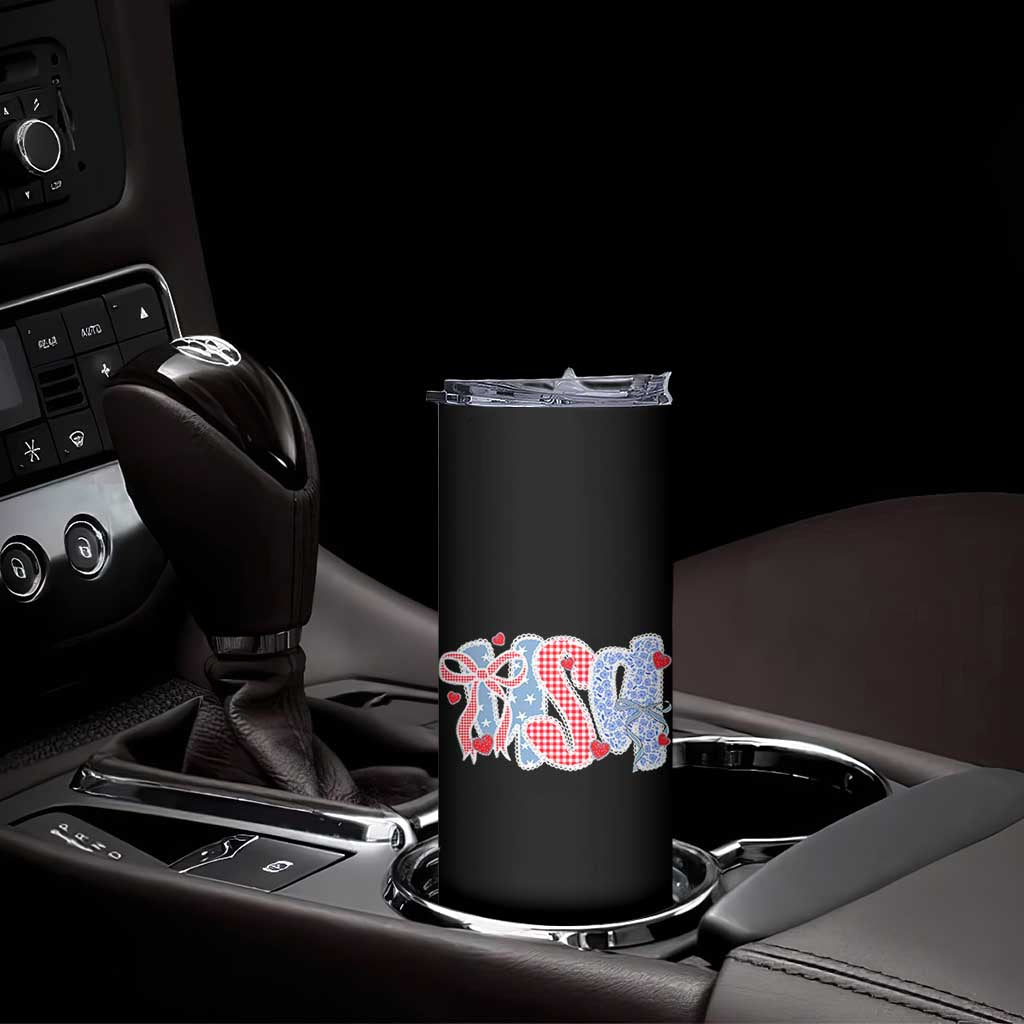 Funny USA Patriotic 4th of July Coquette Bow Skinny Tumbler TS11 Print Your Wear