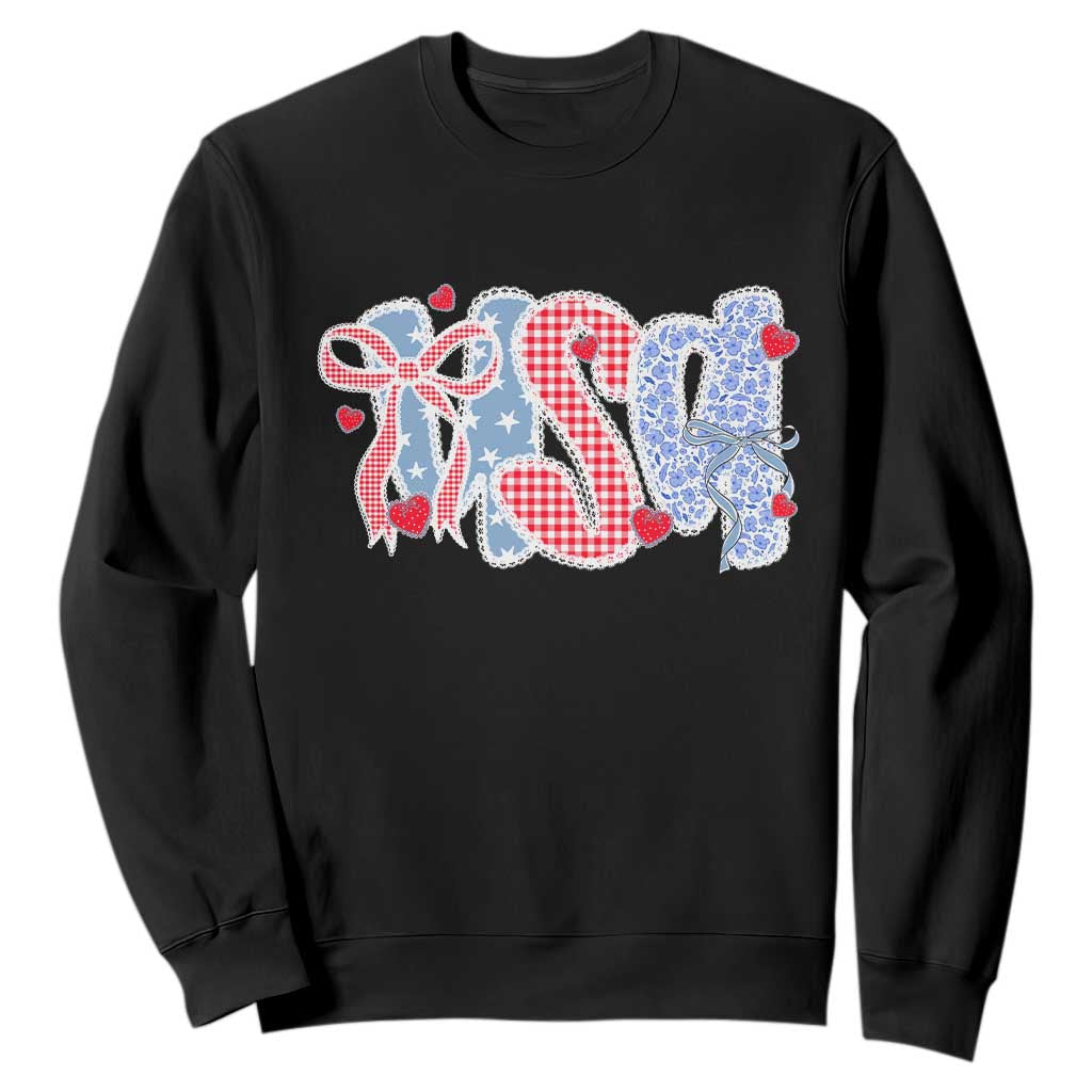 Funny USA Patriotic 4th of July Coquette Bow Sweatshirt TS11 Black Print Your Wear