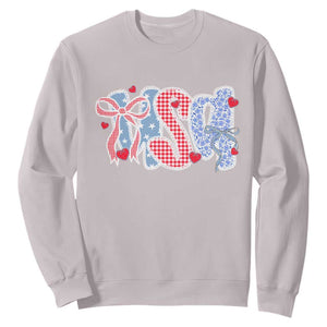 Funny USA Patriotic 4th of July Coquette Bow Sweatshirt TS11 Ice Gray Print Your Wear
