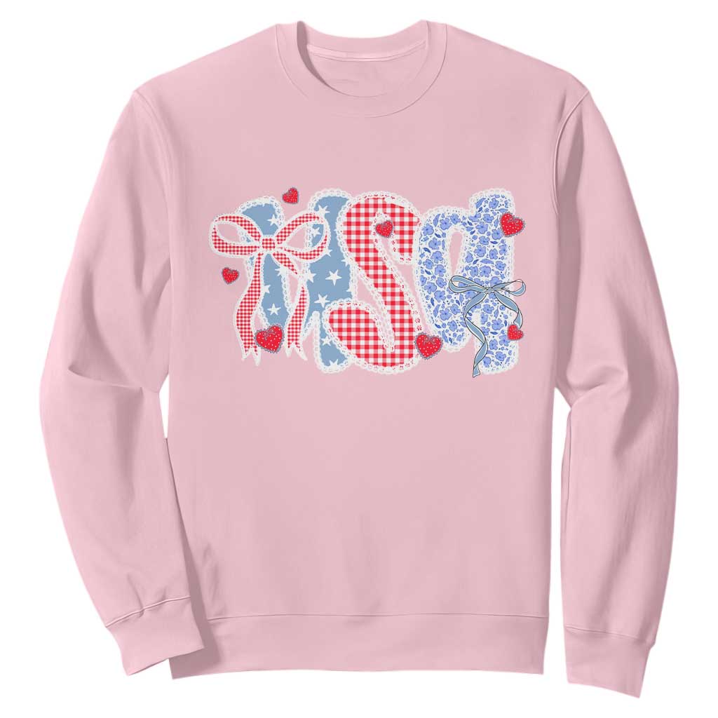 Funny USA Patriotic 4th of July Coquette Bow Sweatshirt TS11 Light Pink Print Your Wear