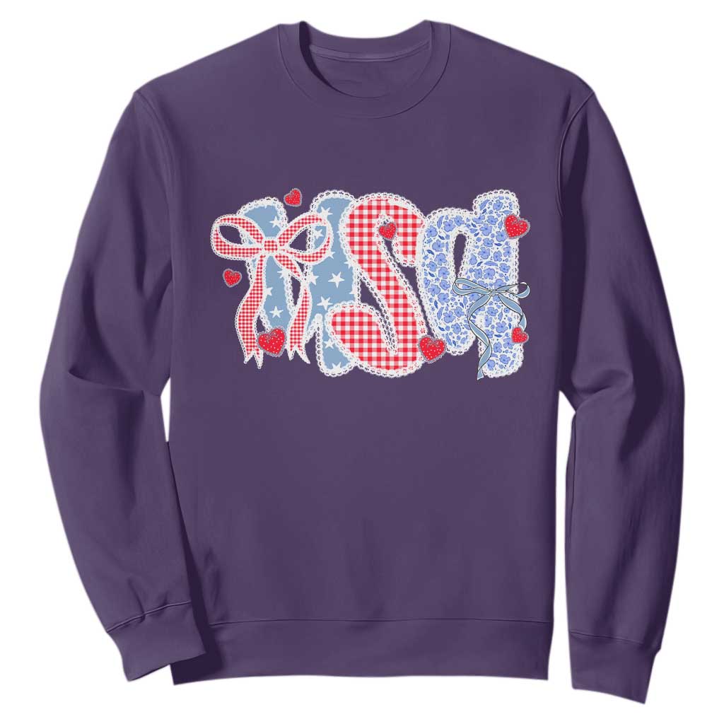 Funny USA Patriotic 4th of July Coquette Bow Sweatshirt TS11 Purple Print Your Wear