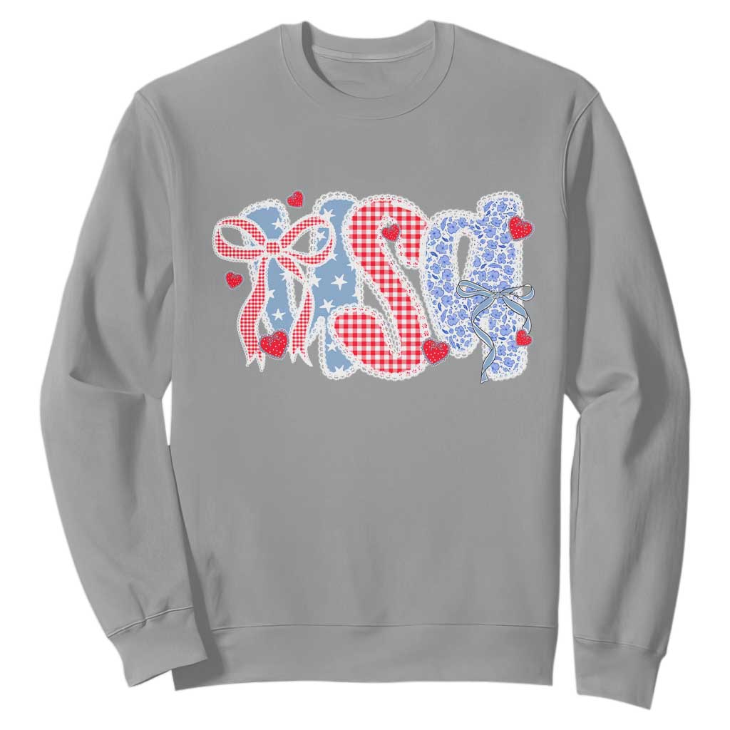 Funny USA Patriotic 4th of July Coquette Bow Sweatshirt TS11 Sport Gray Print Your Wear