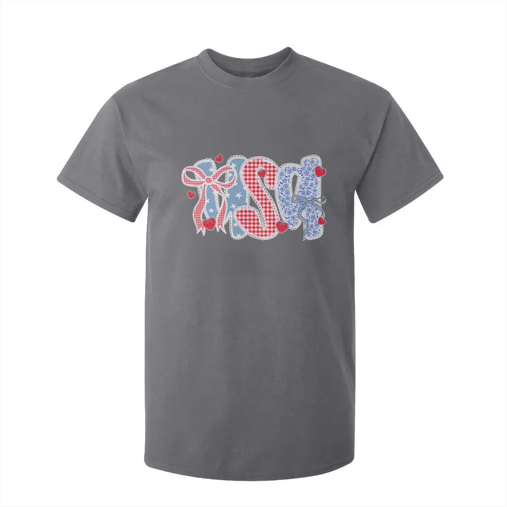 Funny USA Patriotic 4th of July Coquette Bow T Shirt For Kid TS11 Charcoal Print Your Wear