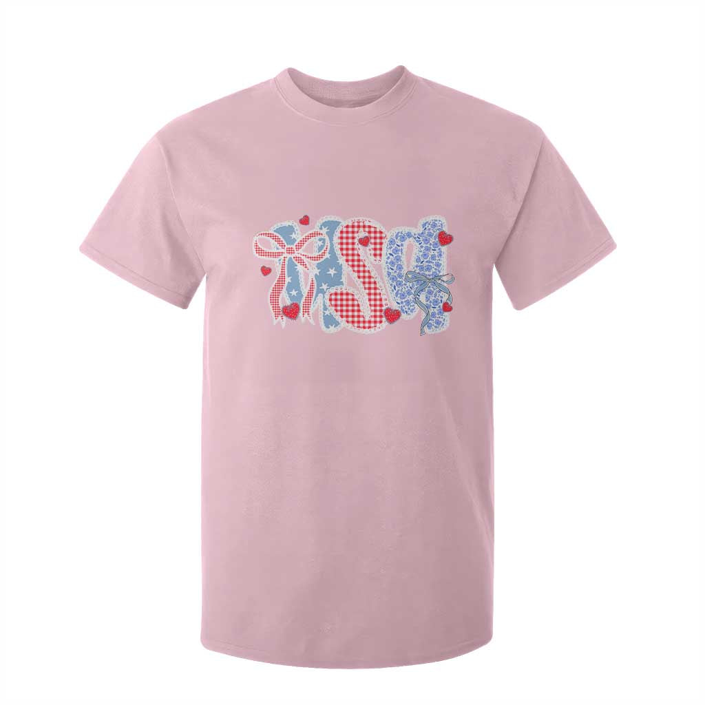 Funny USA Patriotic 4th of July Coquette Bow T Shirt For Kid TS11 Light Pink Print Your Wear