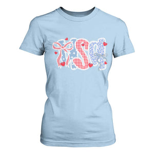 Funny USA Patriotic 4th of July Coquette Bow T Shirt For Women TS11 Light Blue Print Your Wear