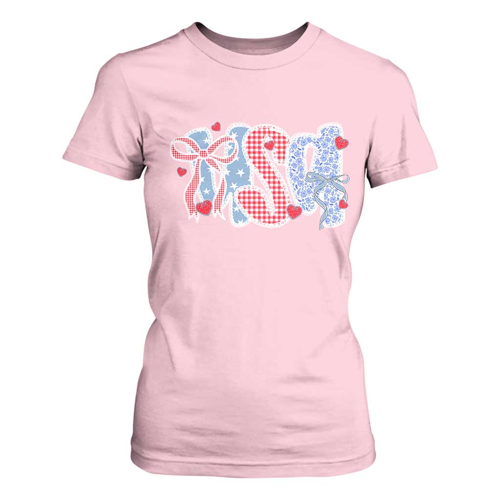 Funny USA Patriotic 4th of July Coquette Bow T Shirt For Women TS11 Light Pink Print Your Wear