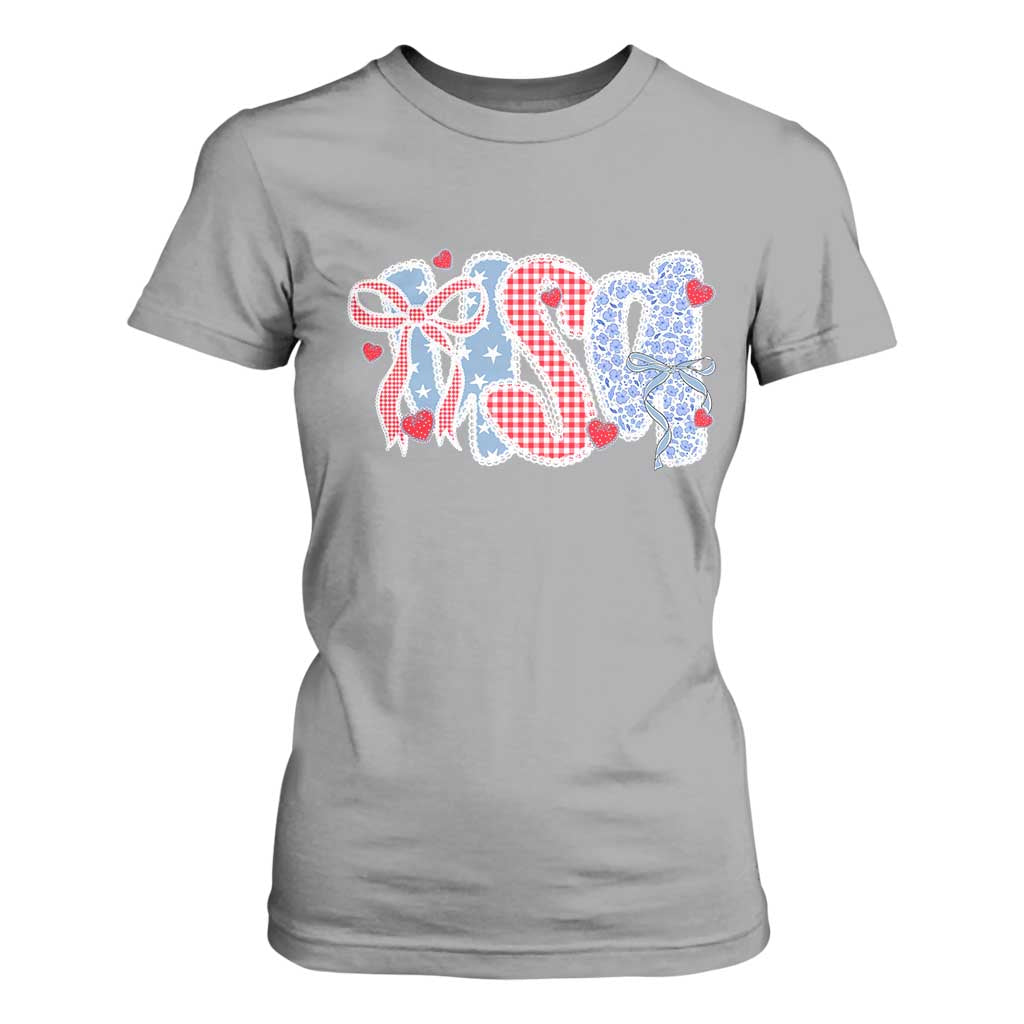 Funny USA Patriotic 4th of July Coquette Bow T Shirt For Women TS11 Sport Gray Print Your Wear