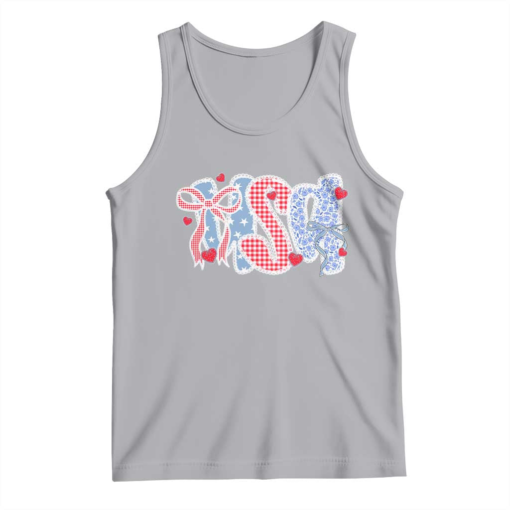 Funny USA Patriotic 4th of July Coquette Bow Tank Top TS11 Athletic Heather Print Your Wear