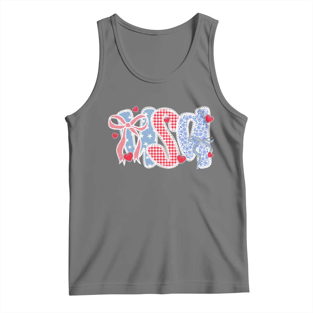 Funny USA Patriotic 4th of July Coquette Bow Tank Top TS11 Black Heather Print Your Wear