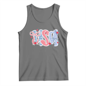 Funny USA Patriotic 4th of July Coquette Bow Tank Top TS11 Black Heather Print Your Wear