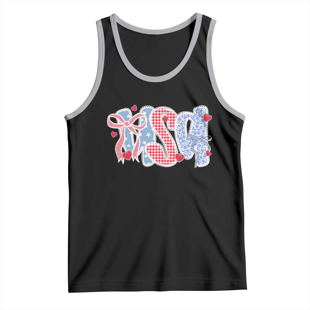 Funny USA Patriotic 4th of July Coquette Bow Tank Top TS11 Black Athletic Heather Print Your Wear