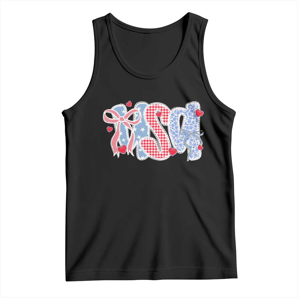Funny USA Patriotic 4th of July Coquette Bow Tank Top TS11 Black Print Your Wear