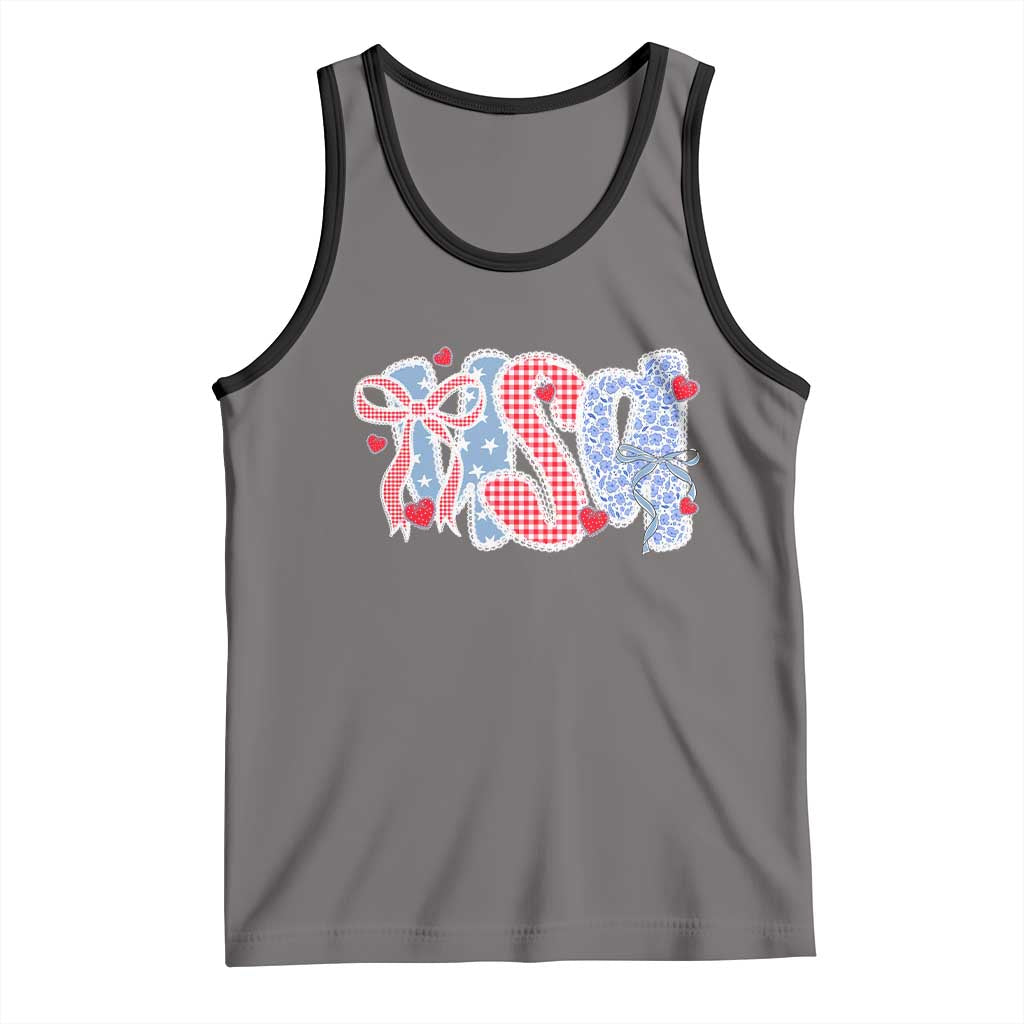Funny USA Patriotic 4th of July Coquette Bow Tank Top TS11 Deep Heather Black Print Your Wear
