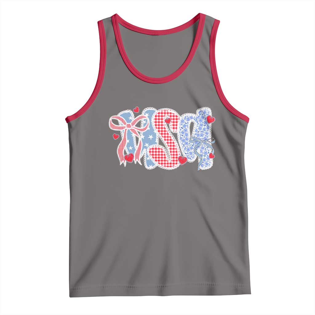 Funny USA Patriotic 4th of July Coquette Bow Tank Top TS11 Deep Heather Red Print Your Wear