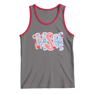 Funny USA Patriotic 4th of July Coquette Bow Tank Top TS11 Deep Heather Red Print Your Wear