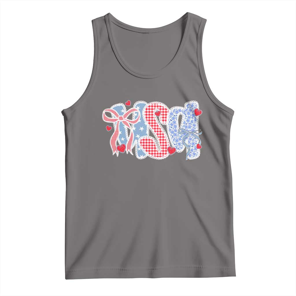 Funny USA Patriotic 4th of July Coquette Bow Tank Top TS11 Deep Heather Print Your Wear
