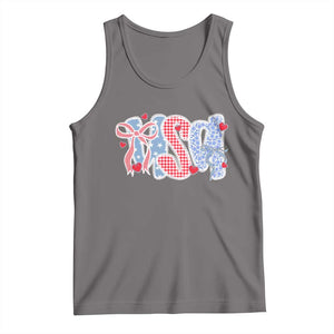 Funny USA Patriotic 4th of July Coquette Bow Tank Top TS11 Deep Heather Print Your Wear